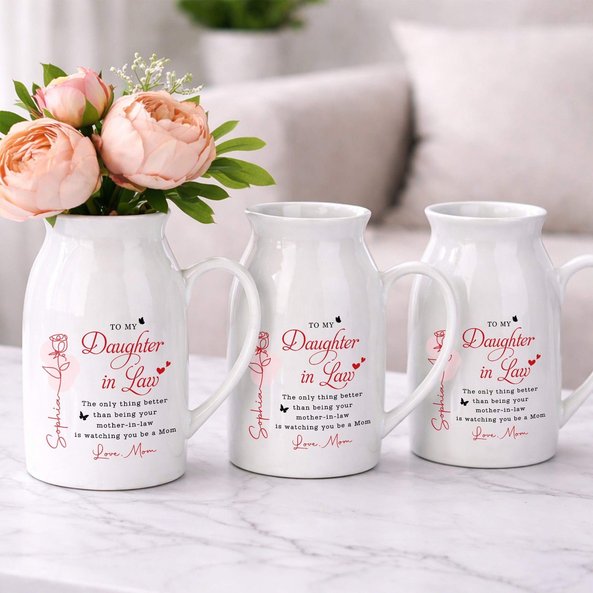 To My Daughter In Law Life Has Given Me The Gift Of You Rose - Personalized Ceramic Flower Vase - DILA169_CEV