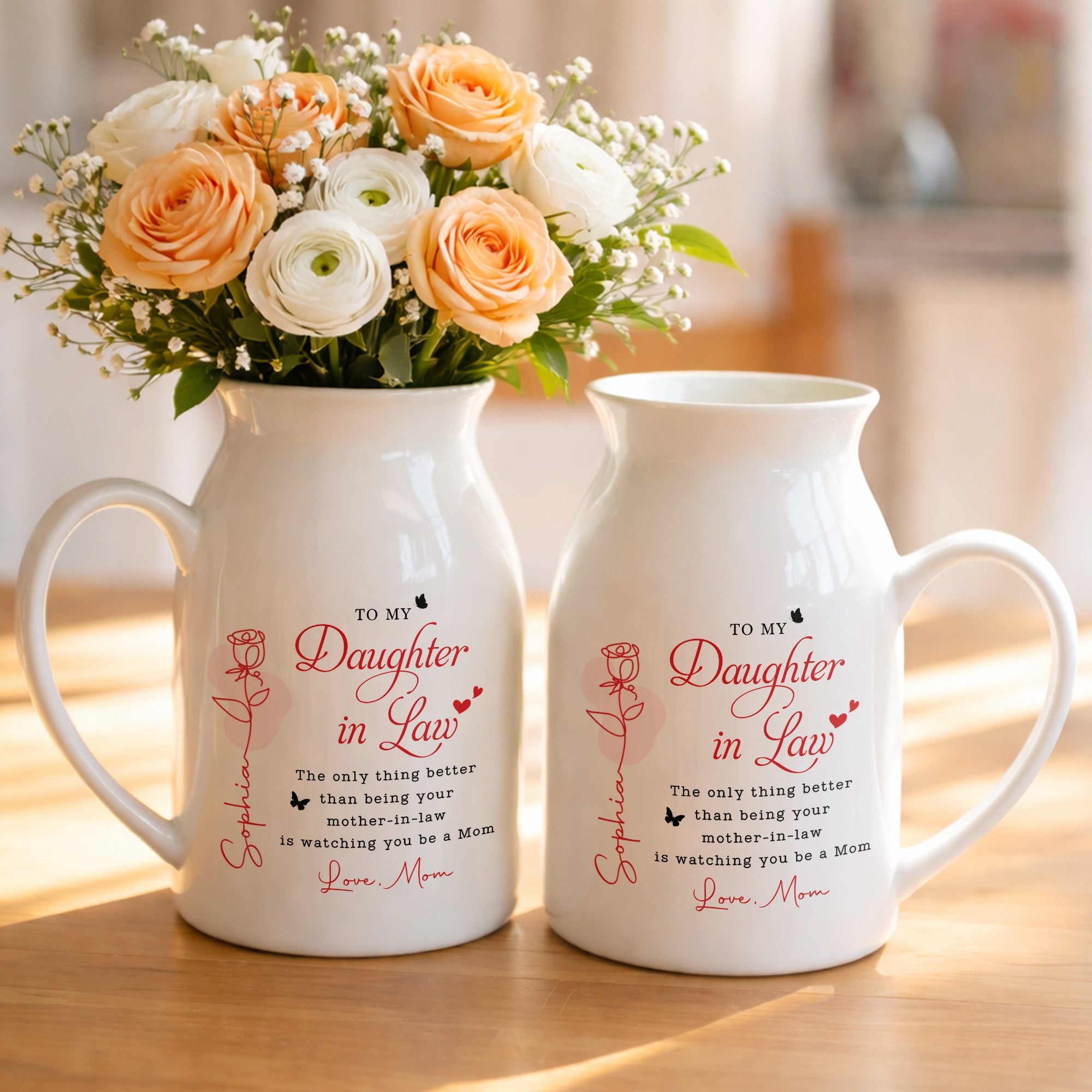 To My Daughter In Law Life Has Given Me The Gift Of You Rose - Personalized Ceramic Flower Vase - DILA169_CEV