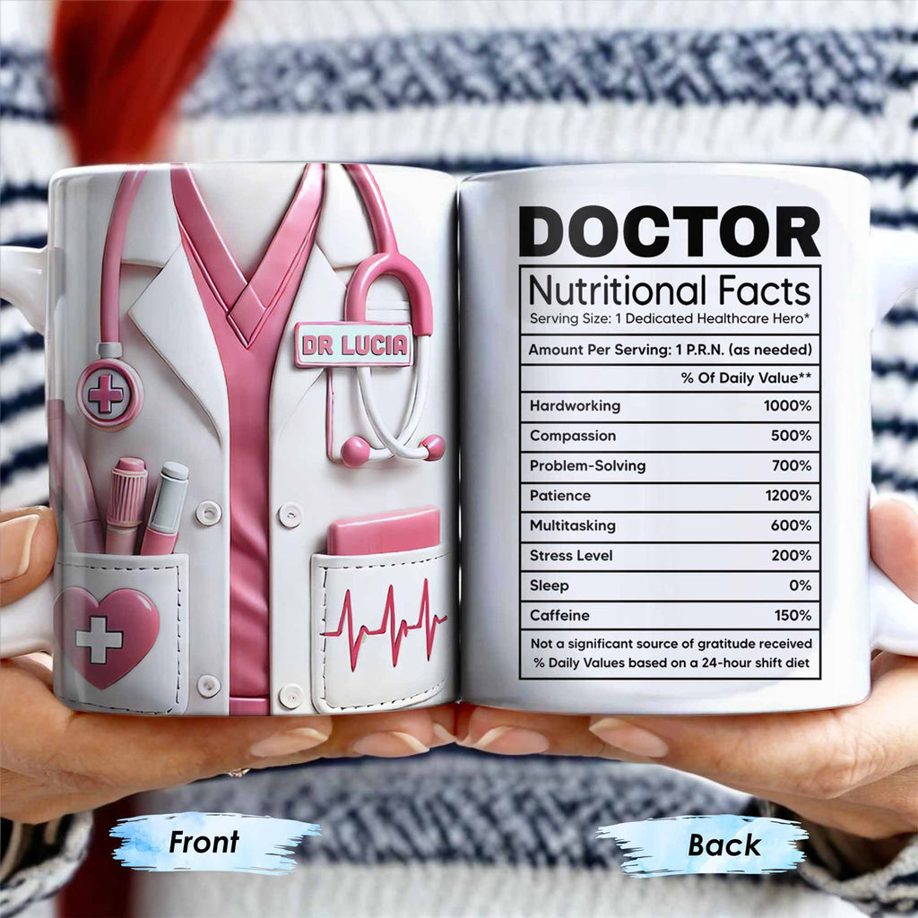 Doctor Nutritional Facts, Hardworking, Compassion, Problem-Solving, Medical Coat and Stethoscope - Personalized Custom Coffee Mug - DOC009_MG