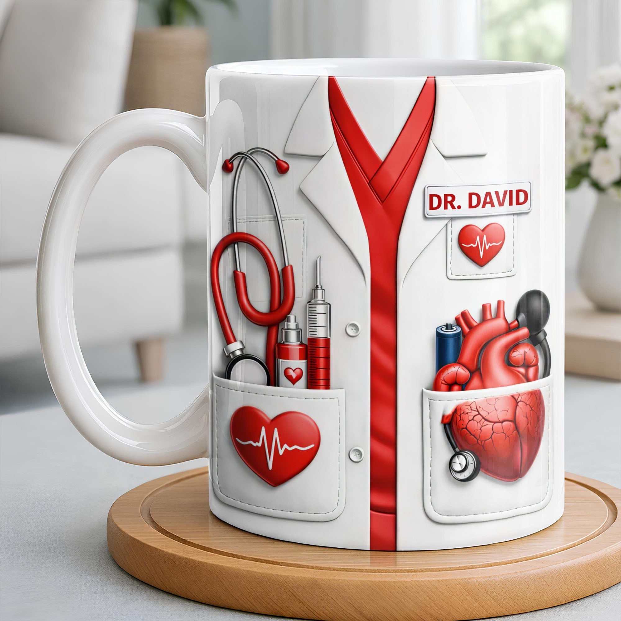 To My Favorite Doctor Highlighting Medical Tools and Heartbeat