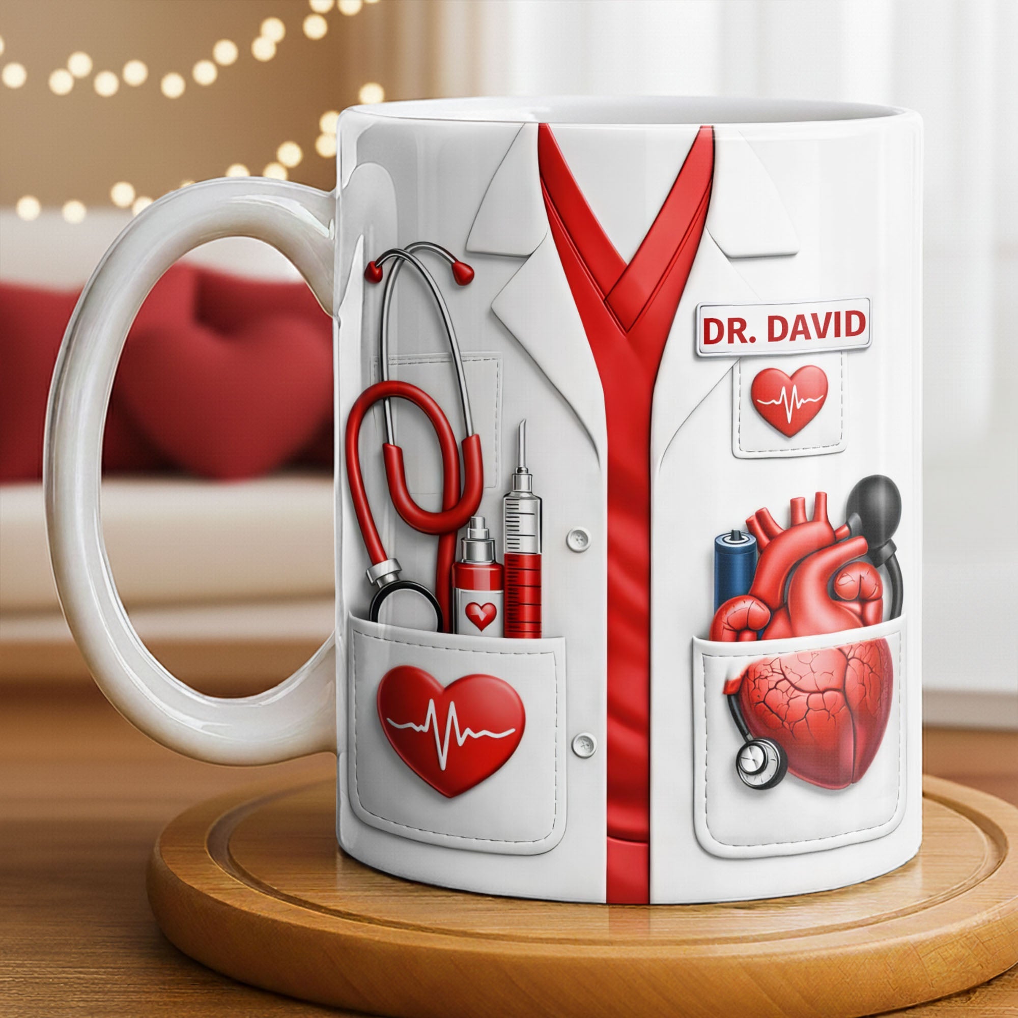 To My Favorite Doctor Highlighting Medical Tools and Heartbeat