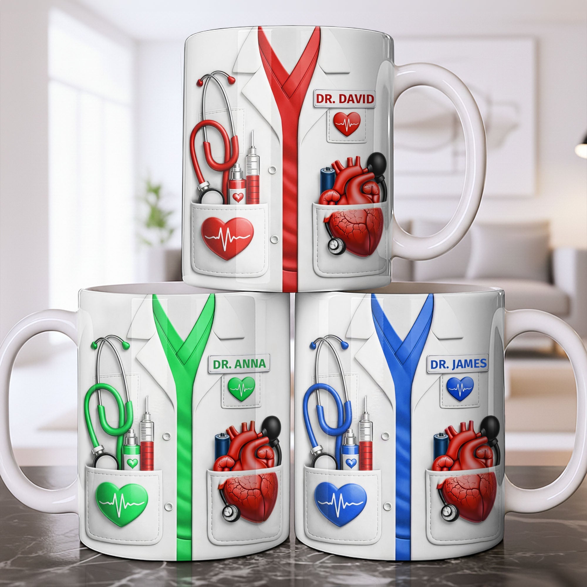 To My Favorite Doctor Highlighting Medical Tools and Heartbeat