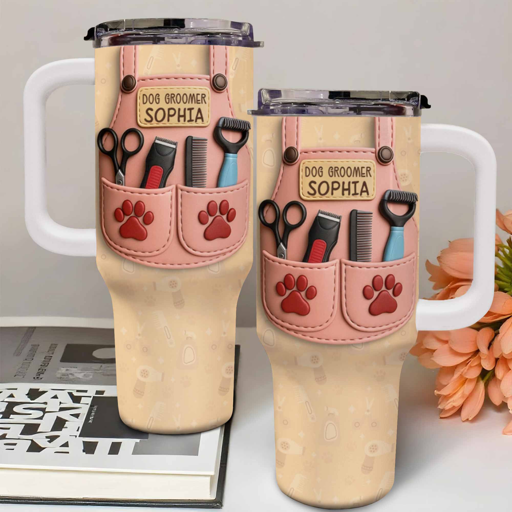 Dog Groomer Gift With Grooming Tools And Paw Prints - Personalized 40oz Tumbler With Straw - DOG063_TBS