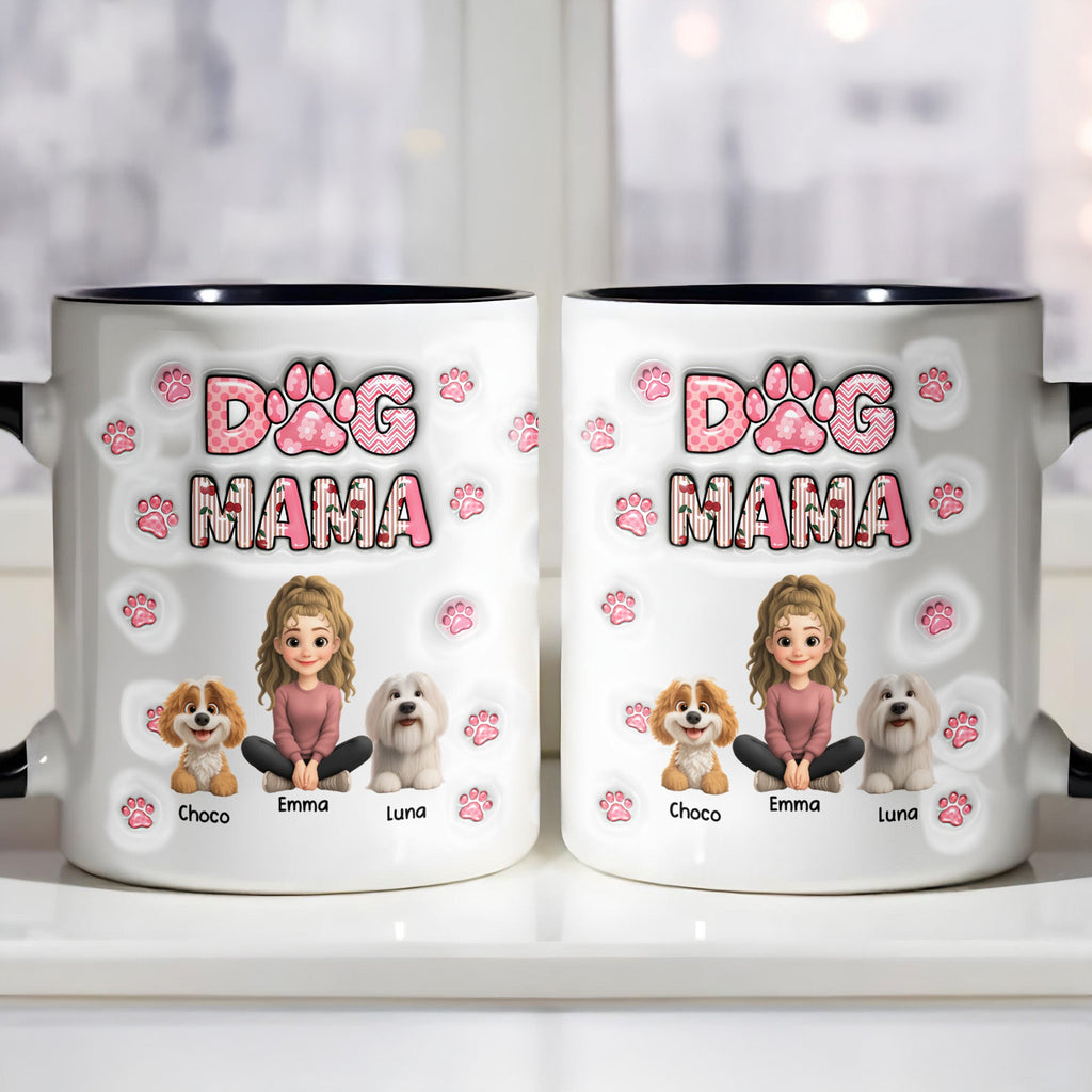 Dog Mom With Cute Cartoon Dogs and Paws Design