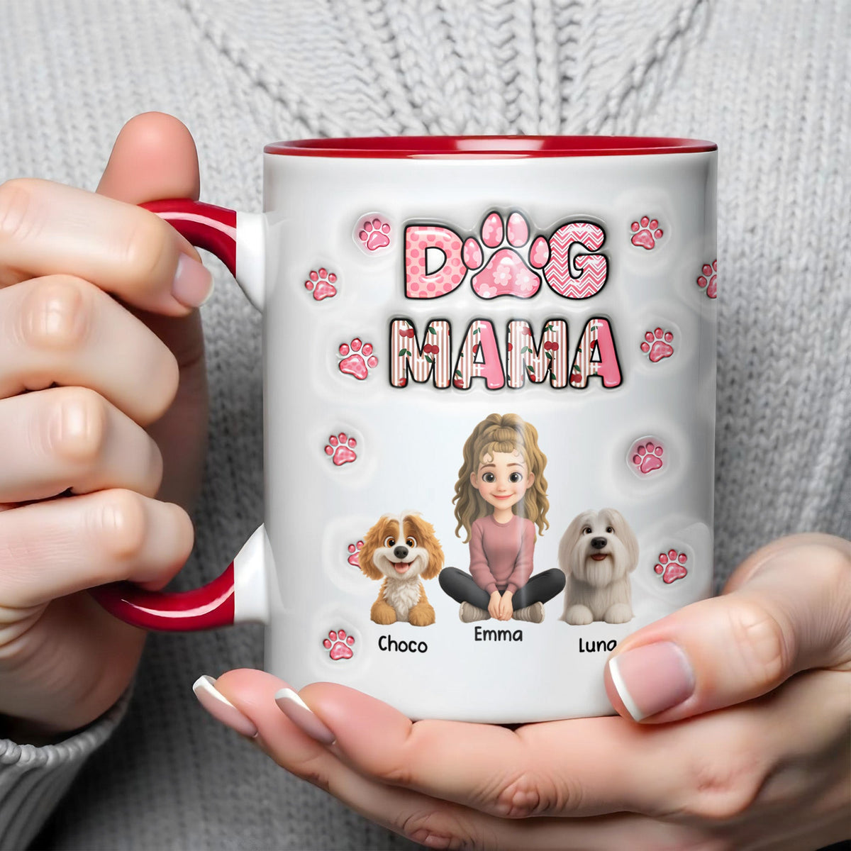 Dog Mom With Cute Cartoon Dogs and Paws Design