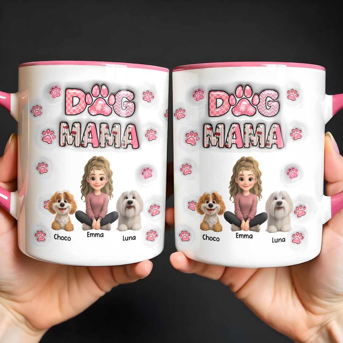 Dog Mom With Cute Cartoon Dogs and Paws Design