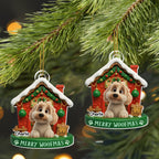 Merry Woofmas With Cute Dog In Decorated Doghouse