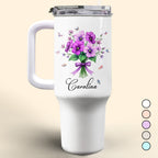 Vibrant Floral Design Tumbler With Butterflies And Elegant Ribbons