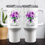 Vibrant Floral Design Tumbler With Butterflies And Elegant Ribbons