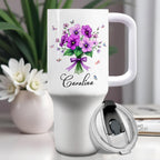 Vibrant Floral Design Tumbler With Butterflies And Elegant Ribbons