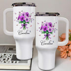 Vibrant Floral Design Tumbler With Butterflies And Elegant Ribbons
