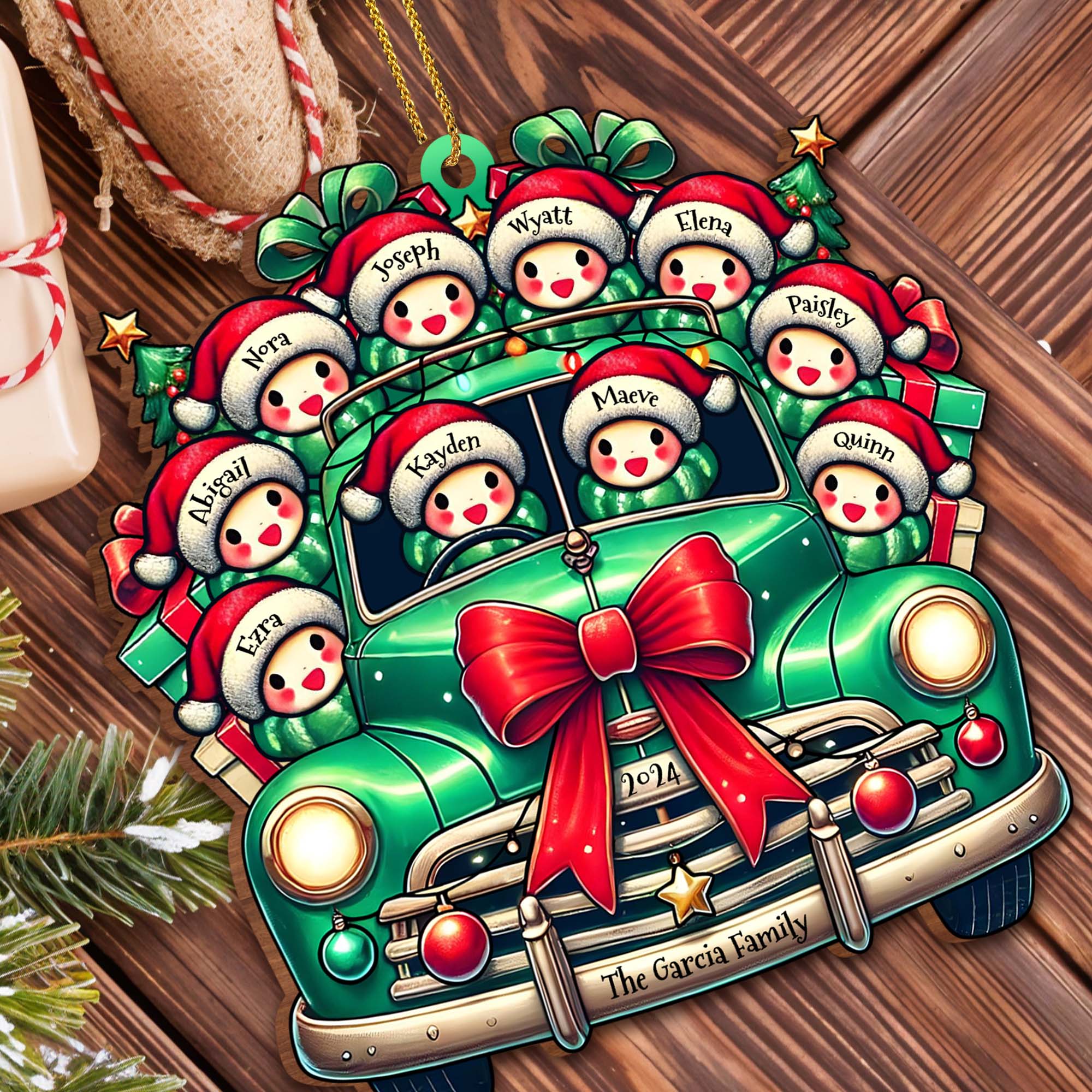 Wishing You A Merry Christmas With Vintage Car And Festive Decor
