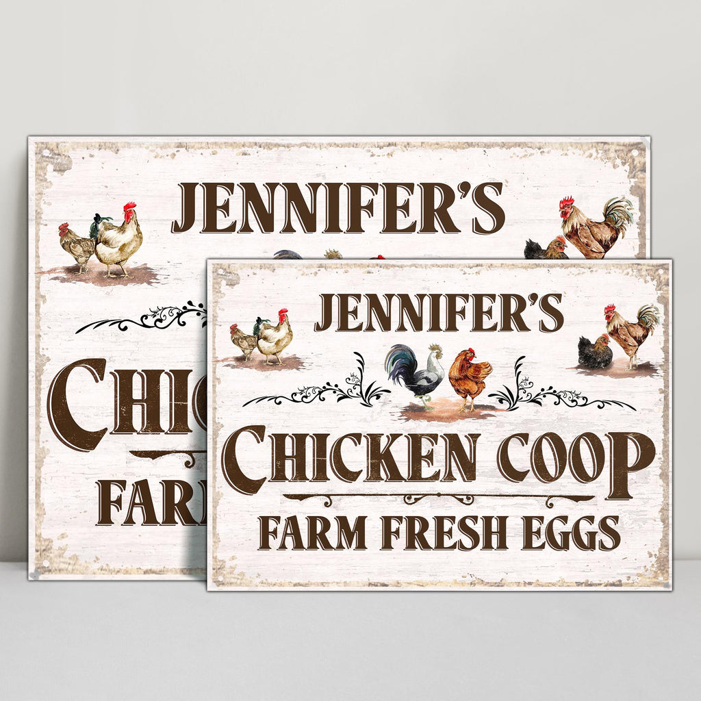 Chicken Coop, Farm Fresh Eggs With Colorful Chickens Design - Personalized Metal Sign - FAM034_MSIGN