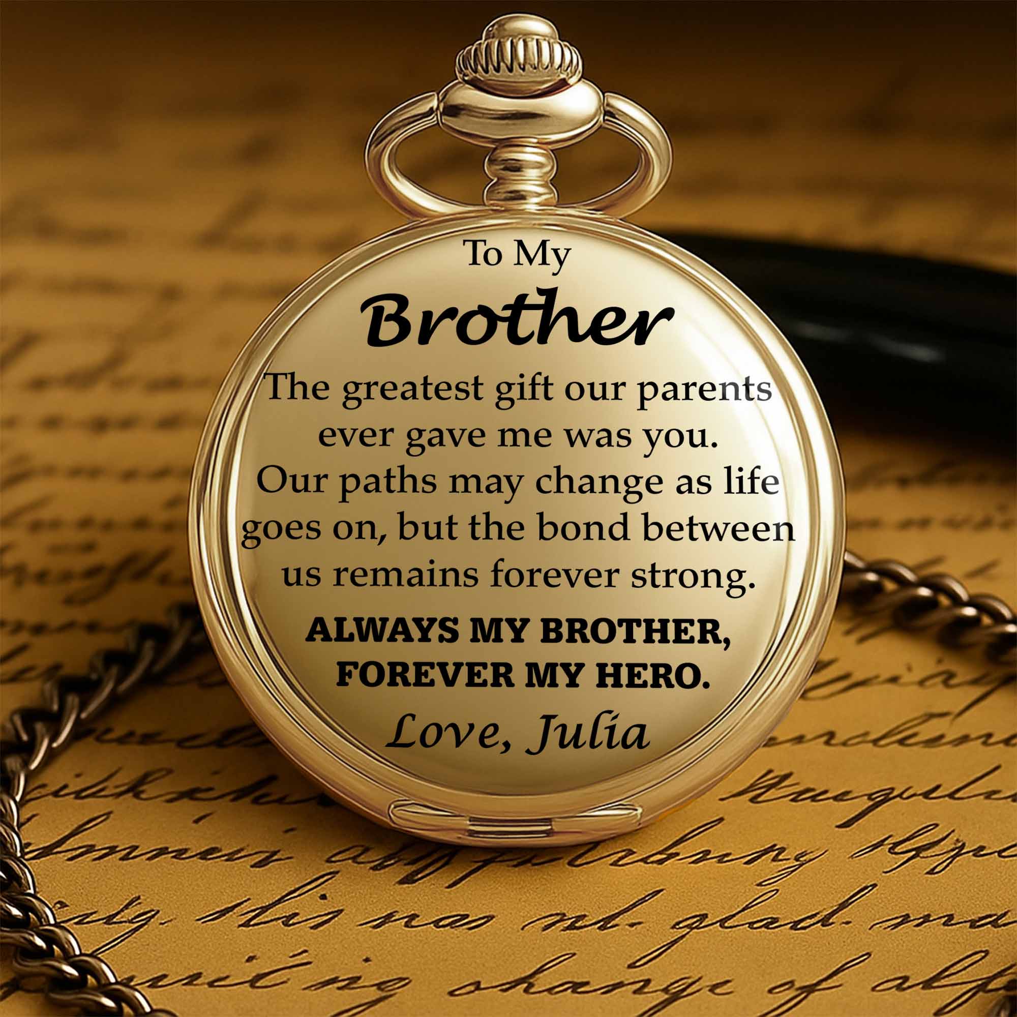 To My Brother, Forever My Hero Pocket Watch