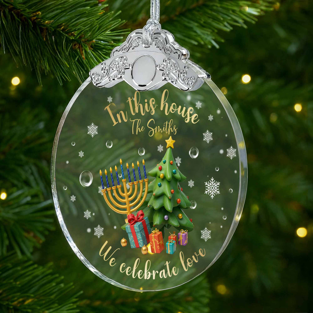 In This House We Celebrate Love With Christmas Tree And Menorah