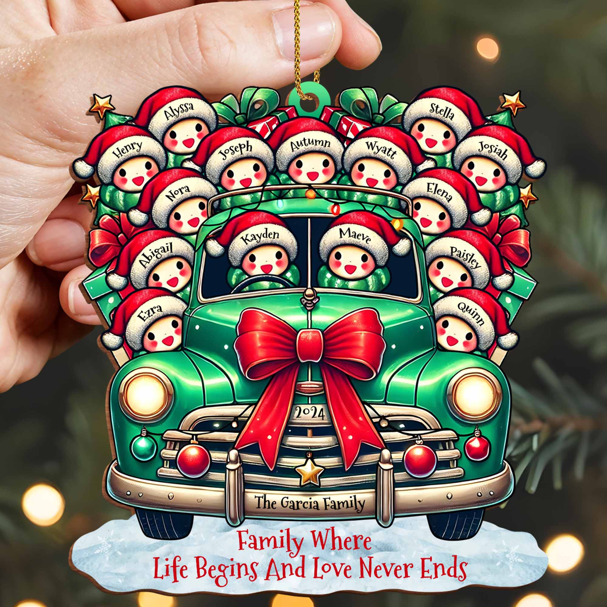 Vintage Truck Christmas Family Ornament With Gifts And Bow