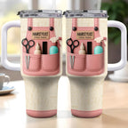 Hairstylist Tumbler With Scissors, Hair Dryer, Comb