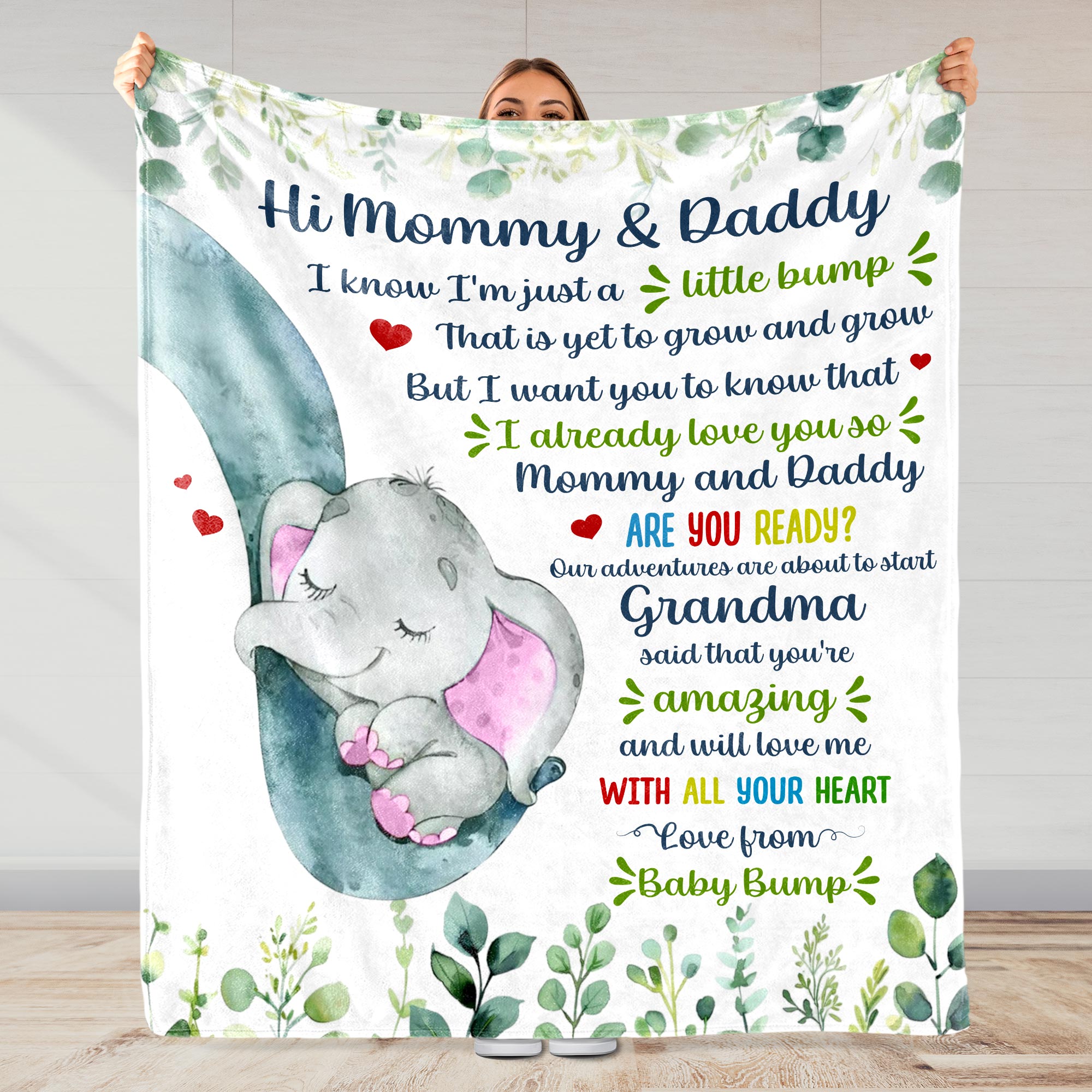 Hi Mommy & Daddy I Know I'm Just A Little Bump, Elephant And Hearts