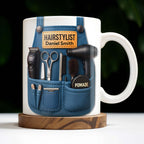 Gift A Unique Personalized Mug For Stylish Hairdressers, Hairstyling Tools And Barber's Apron