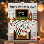 Merry Christmas Joy Stockings and Lantern - Personalized Custom Wood Ornament, Custom Shaped - FAM423_WDO