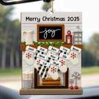 Merry Christmas Joy Stockings and Lantern - Personalized Custom Wood Ornament, Custom Shaped - FAM423_WDO