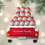 Festive Family Holiday Moments With Decorative Bus And Snowmen - Personalized Custom Wood Ornament, Custom Shaped - FAM447_WDO