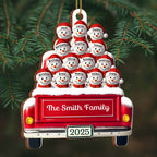 Festive Family Holiday Moments With Decorative Bus And Snowmen - Personalized Custom Wood Ornament, Custom Shaped - FAM447_WDO