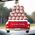 Festive Family Holiday Moments With Decorative Bus And Snowmen - Personalized Custom Wood Ornament, Custom Shaped - FAM447_WDO
