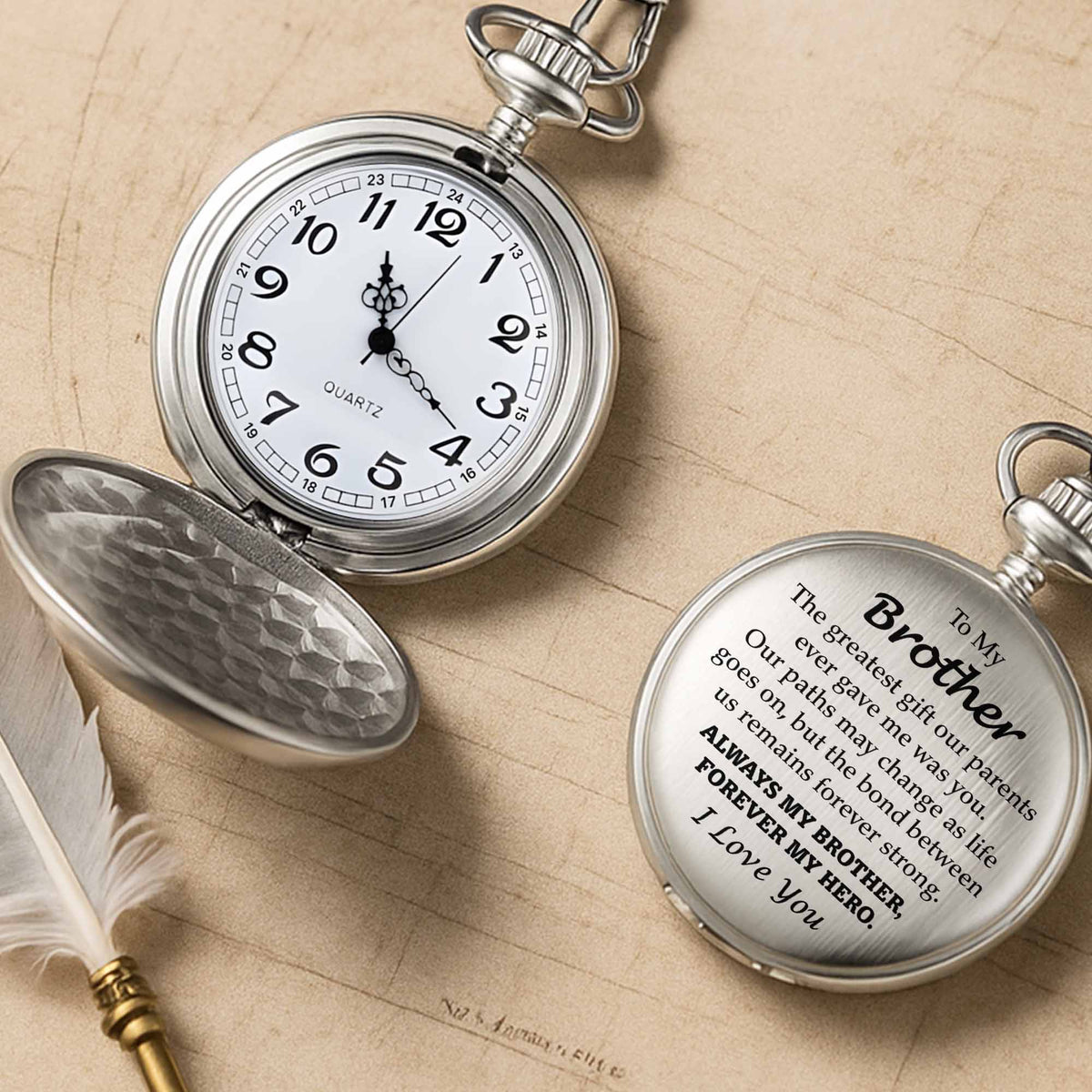 To My Brother, The Greatest Gift, Always My Brother, Forever My Hero Pocket Watch