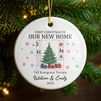 First Christmas In Our New Home With Christmas Tree And Gifts