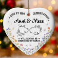 Side By Side Or Miles Apart, Heart Shape With Floral Design - Personalized Custom Ceramic Ornament With Heart Shape - FAM778_HCE