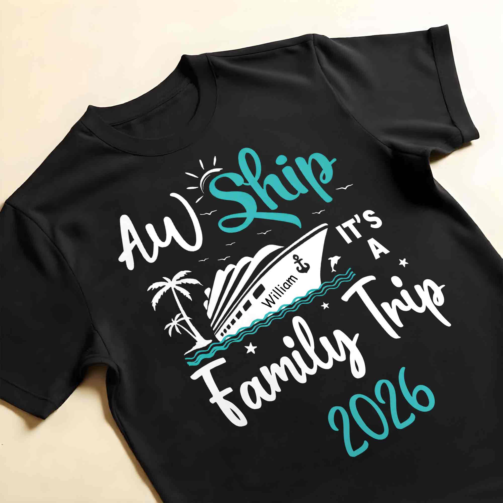 Aw Ship It's A Family Trip With Ship And Palm Tree
