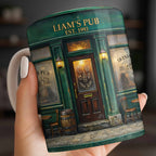 Our Pub Featuring Green Irish Pub Storefront With Barrel And Chairs