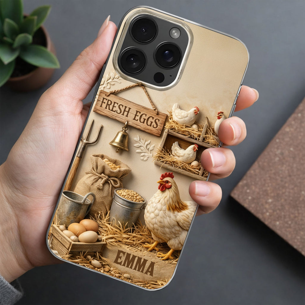 Fresh Eggs With Chickens And Farm Tools Design - Personalized Clear Phone Case - FARM020_PHC