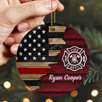 Fire Dept. Custom Wood Ornament Featuring American Flag And Emblem