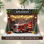 Celebrate The Heroic Spirit, Fire Truck And Firefighter Ornament