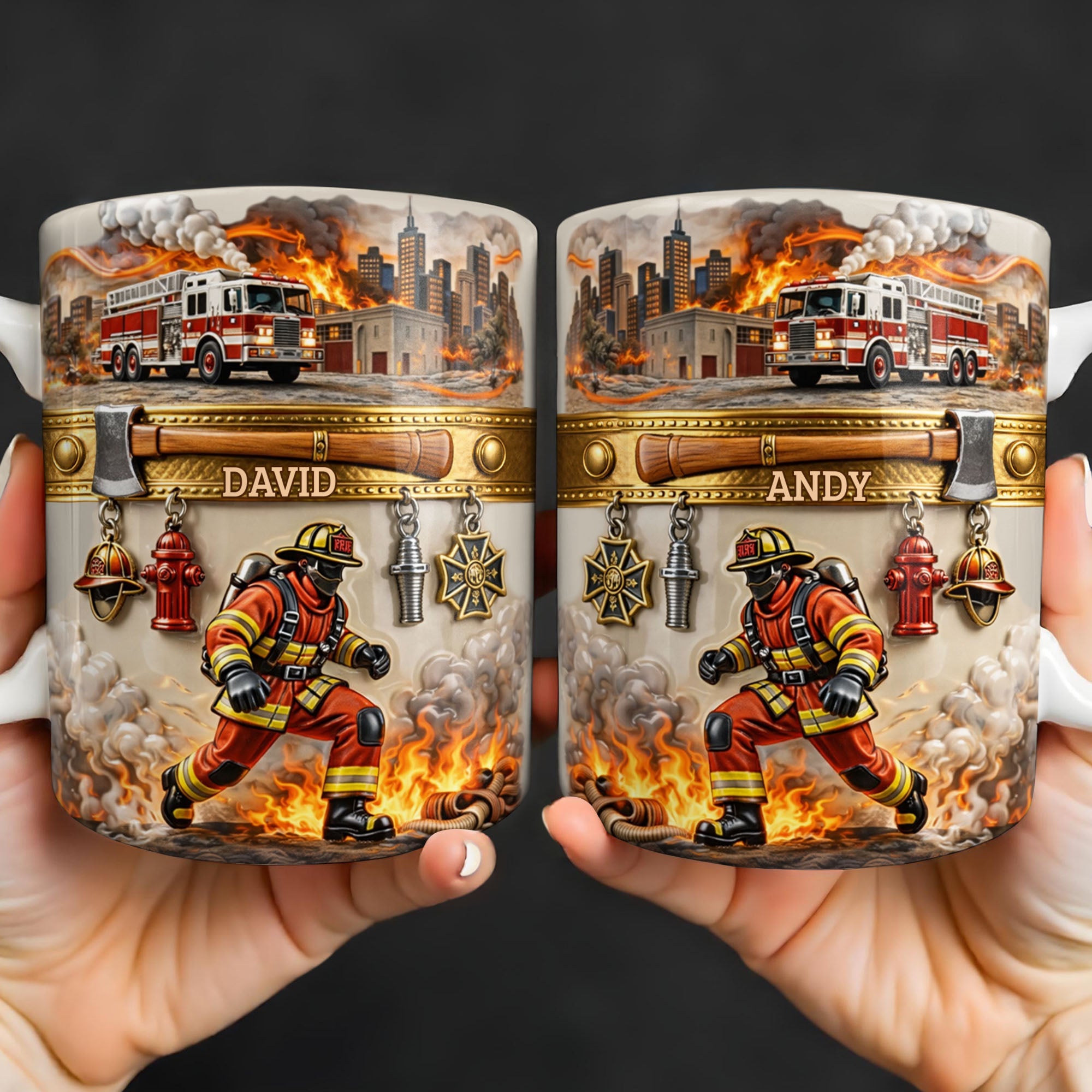 Heroic Firefighter Scene Personalized Coffee Mug