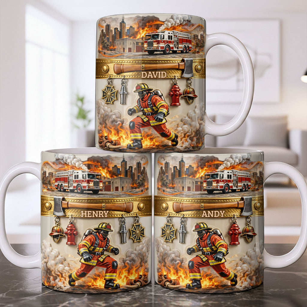 Heroic Firefighter Scene Personalized Coffee Mug