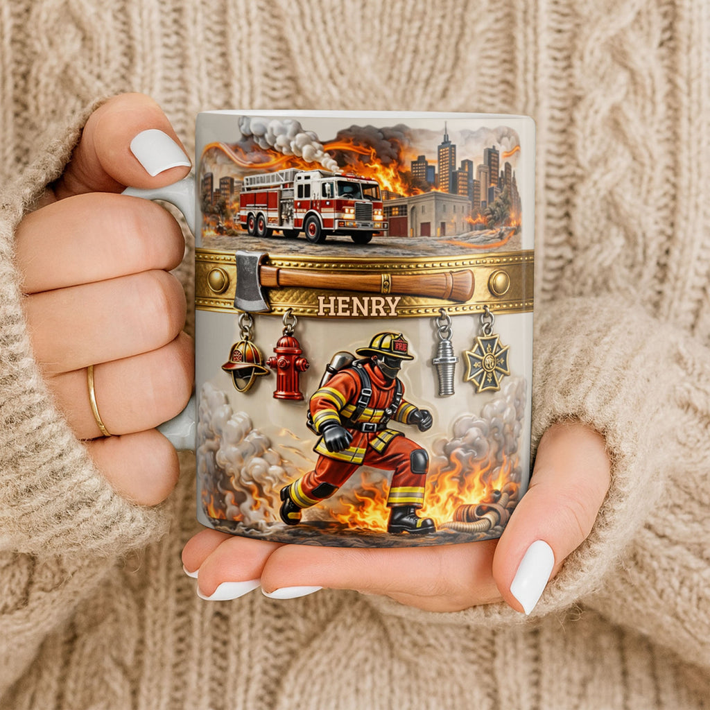 Heroic Firefighter Scene Personalized Coffee Mug