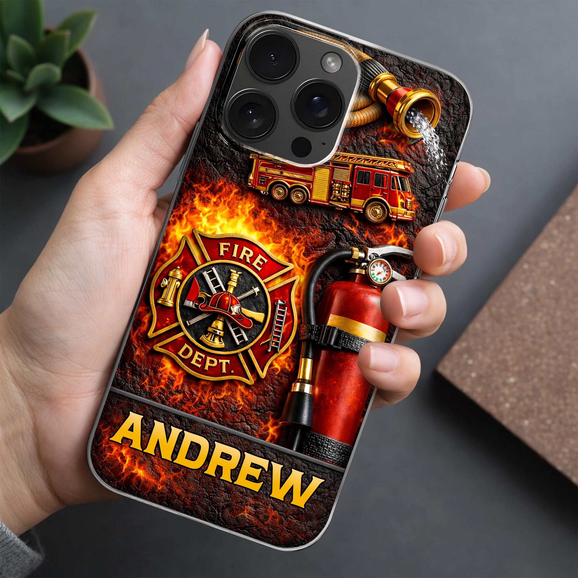 Fire Dept Firetruck and Badge - Personalized Clear Phone Case - FIF058_PHC