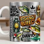 Eat Sleep Fish Repeat Fishing Life Fisherman With Fish And Gear - Personalized Custom Coffee Mug - FISH025_MG