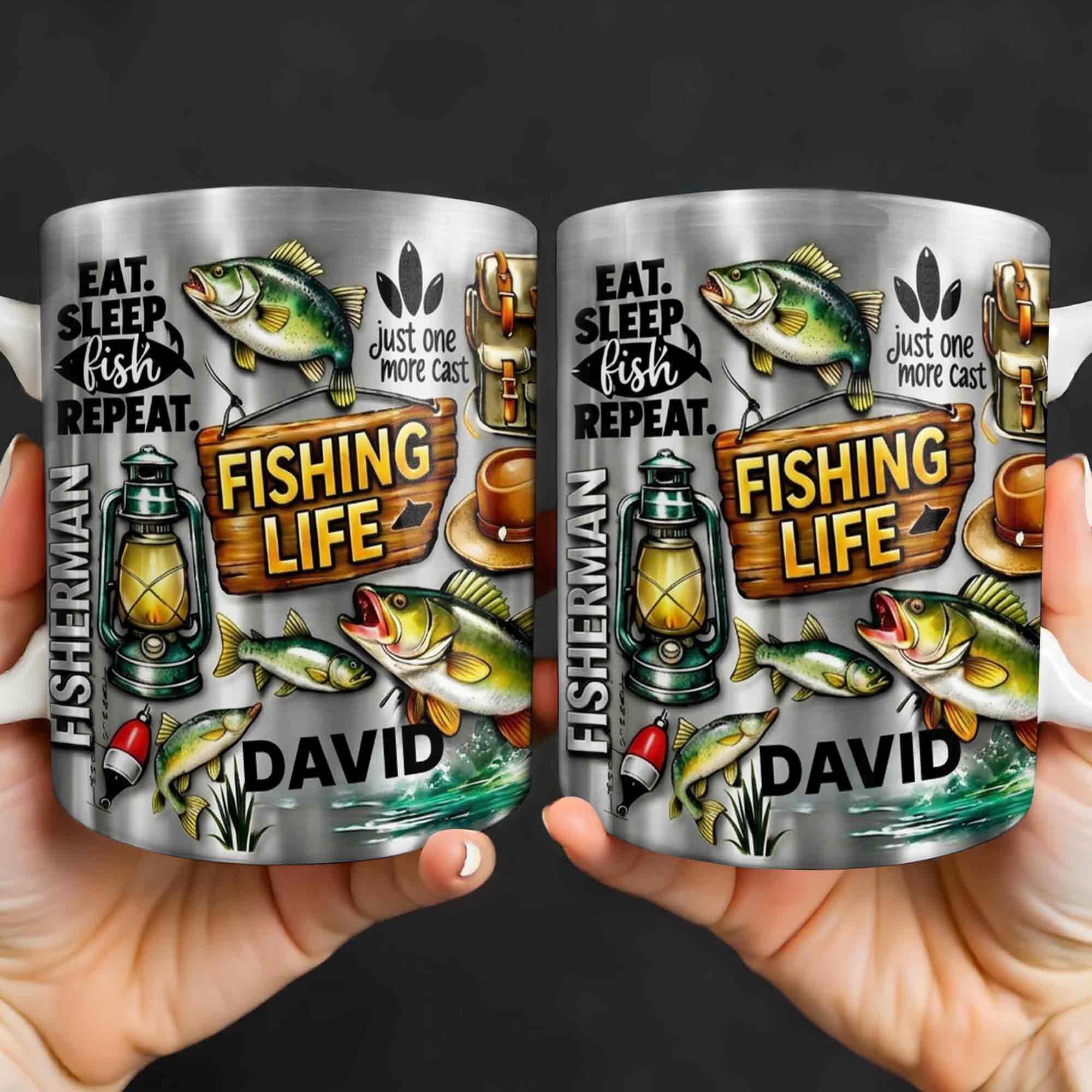 Eat Sleep Fish Repeat Fishing Life Fisherman With Fish And Gear - Personalized Custom Coffee Mug - FISH025_MG