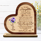 Forever Loving Message To Daughter With Heart And Pansy - Personalized Custom 2-Layer Wood Plaque With Flat Base - FM006_WPLA