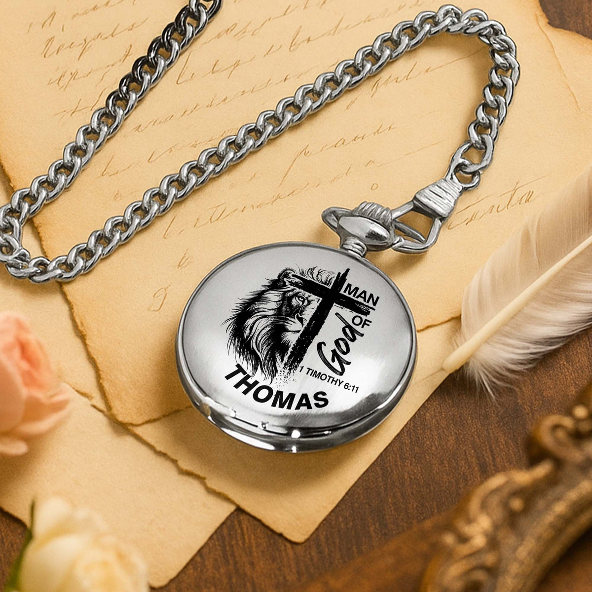 Man Of God With Lion And Cross Design