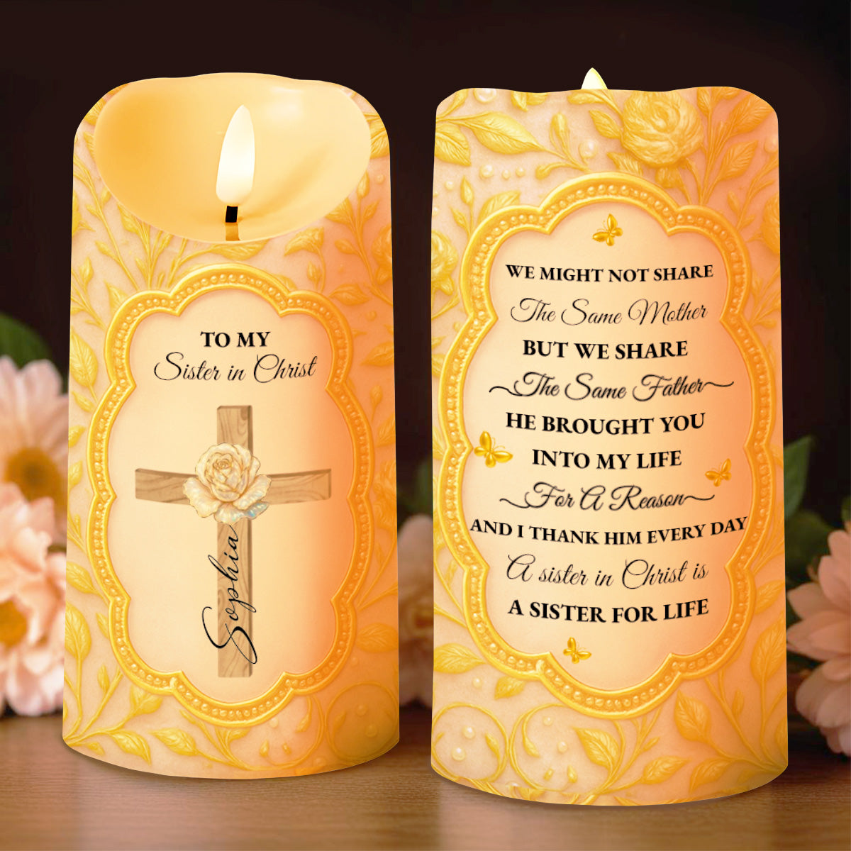 To My Sister in Christ With Cross And Rose Design