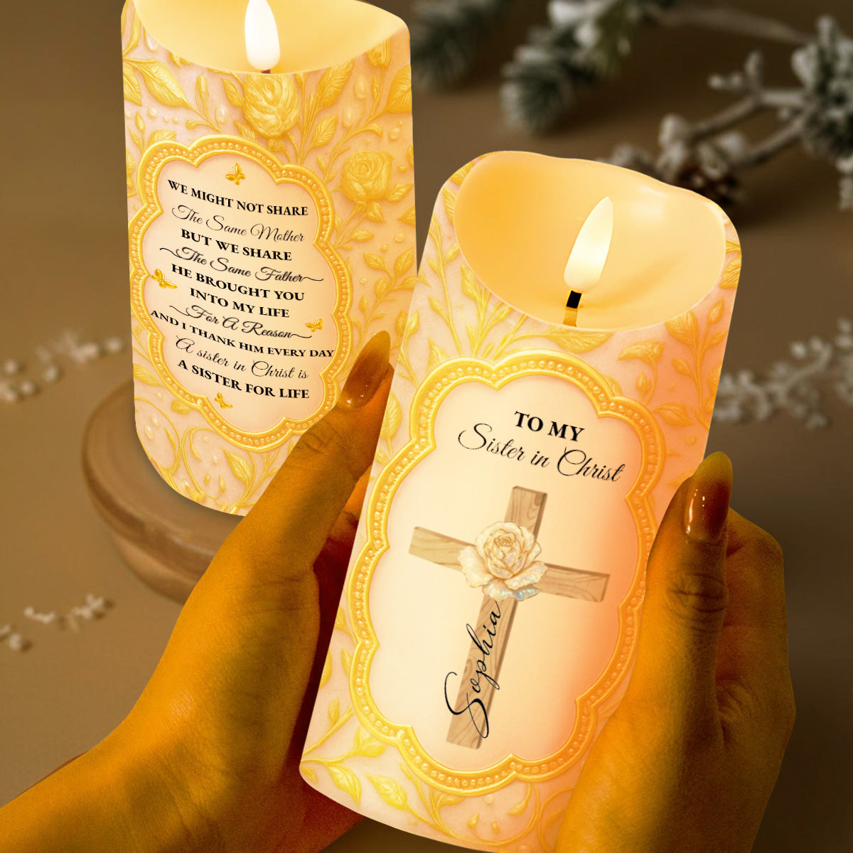 To My Sister in Christ With Cross And Rose Design