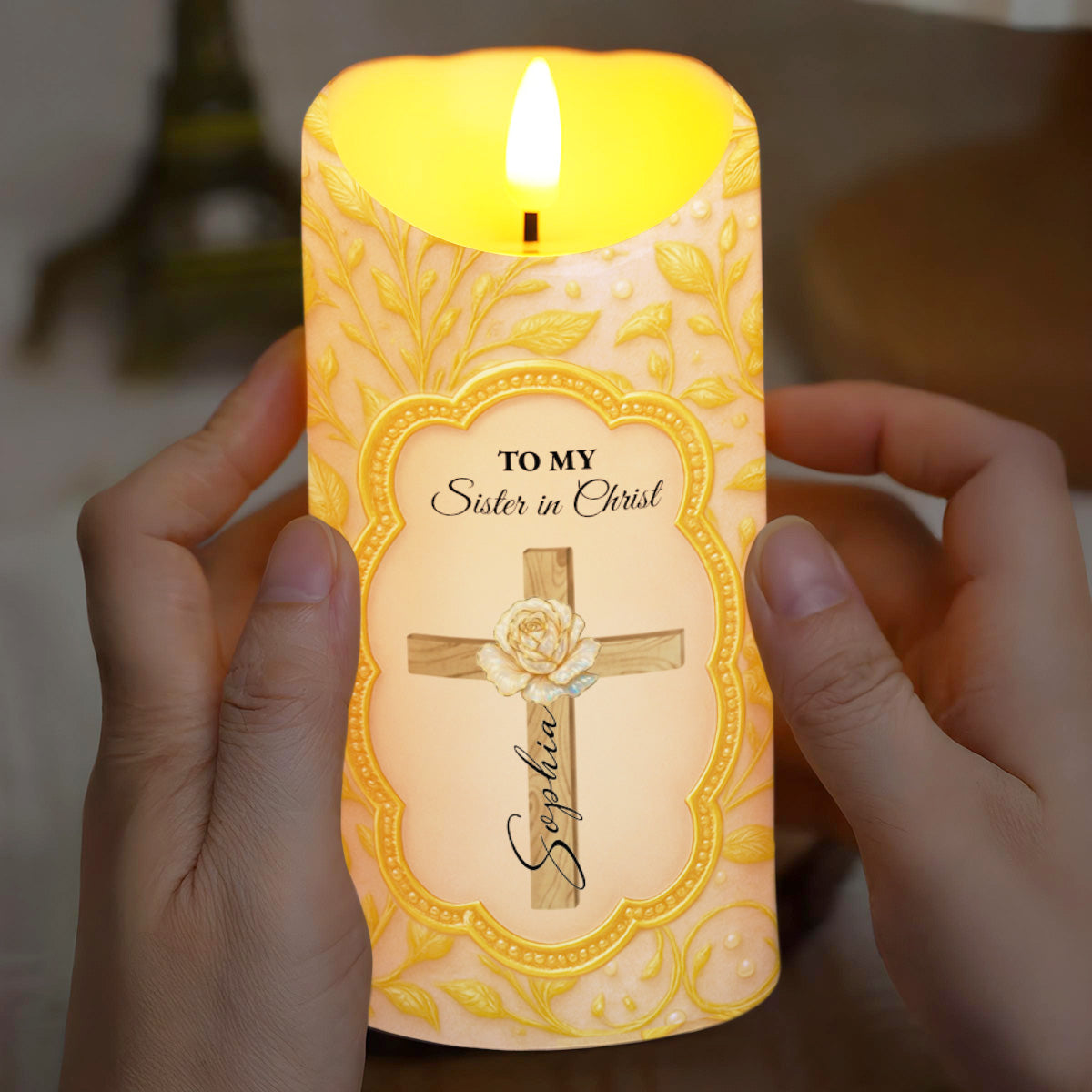 To My Sister in Christ With Cross And Rose Design