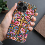 A Symbol Of Faith Surrounded By Stained Glass Flowers And Cross