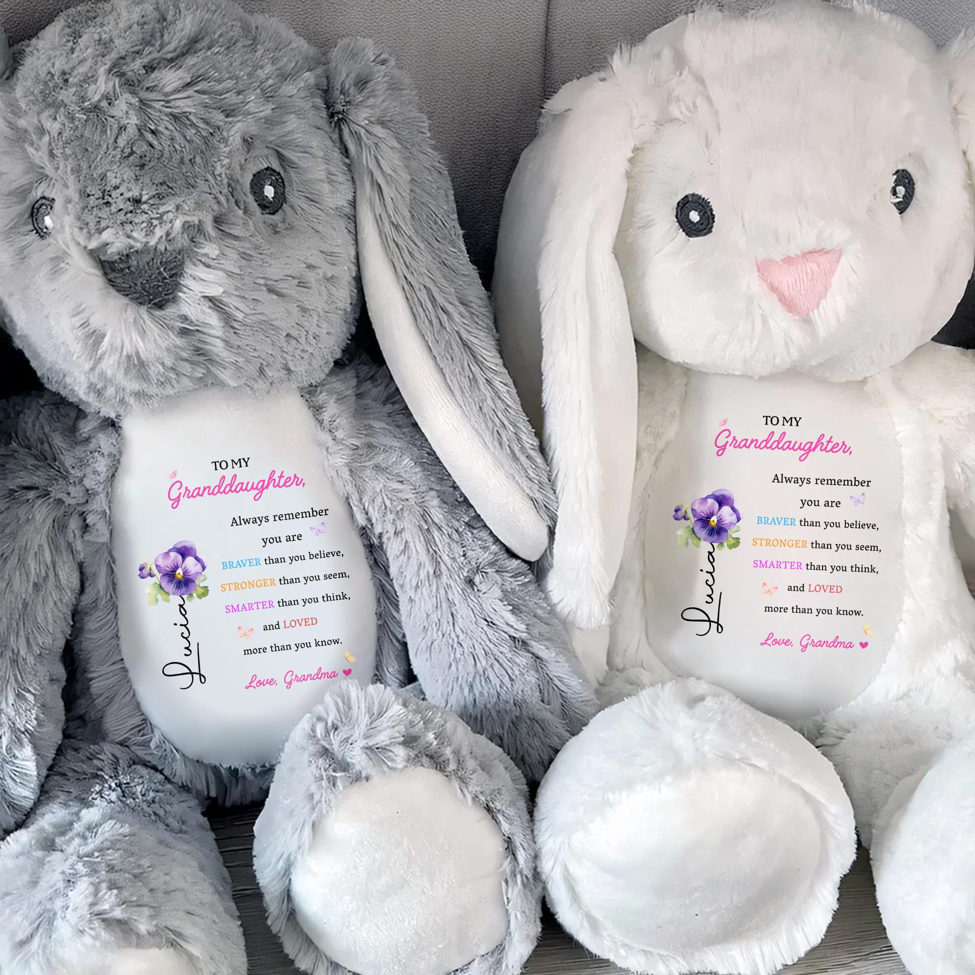 To My Granddaughter, Always Remember You Are Braver, Stuffed Bunny and Flowers