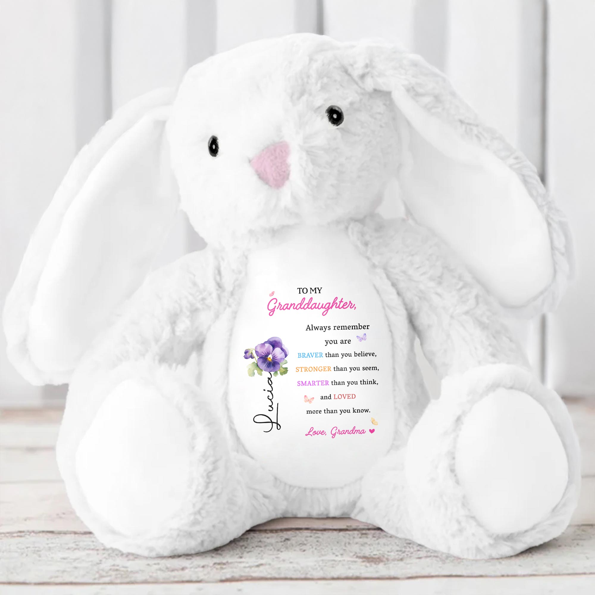 To My Granddaughter, Always Remember You Are Braver, Stuffed Bunny and Flowers